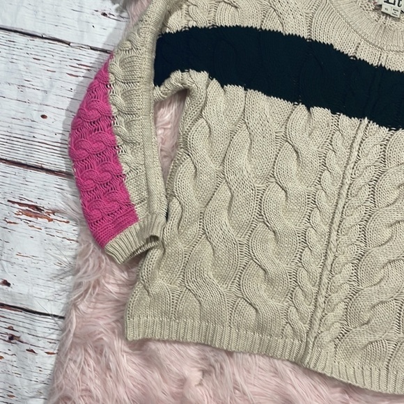 Label + Thread Clara Striped Crewneck Cable Sweater - Sand - Picture 5 of 12